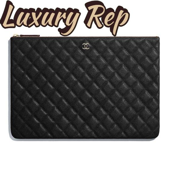 Replica Chanel Women Classic Large Pouch in Grained Calfskin Leather-Black