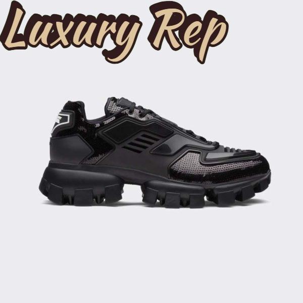 Replica Prada Women Cloudbust Thunder Sequined Sneakers-Black