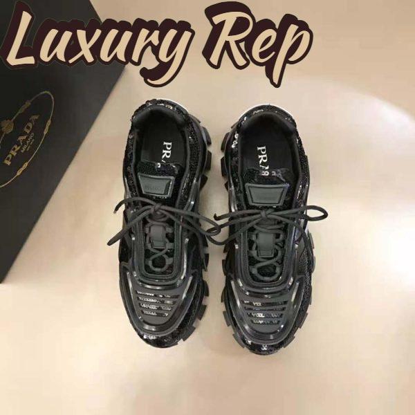 Replica Prada Women Cloudbust Thunder Sequined Sneakers-Black 3