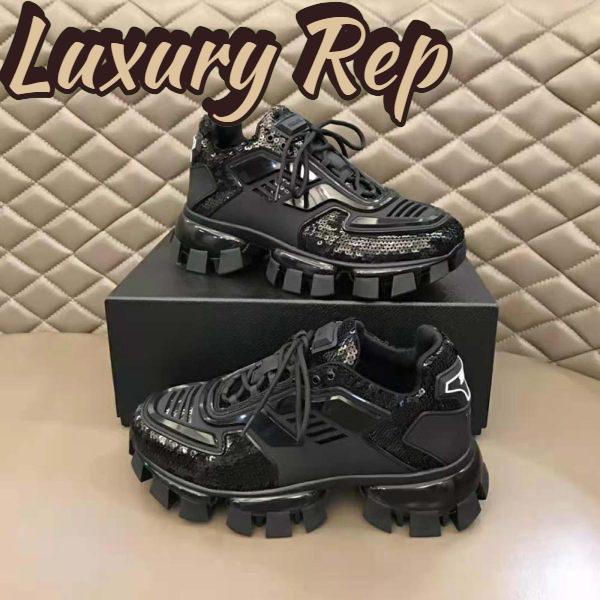 Replica Prada Women Cloudbust Thunder Sequined Sneakers-Black 4