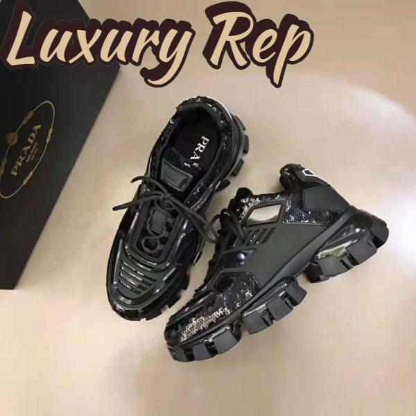 Replica Prada Women Cloudbust Thunder Sequined Sneakers-Black 5