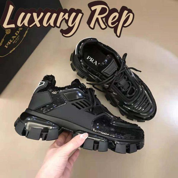 Replica Prada Women Cloudbust Thunder Sequined Sneakers-Black 6