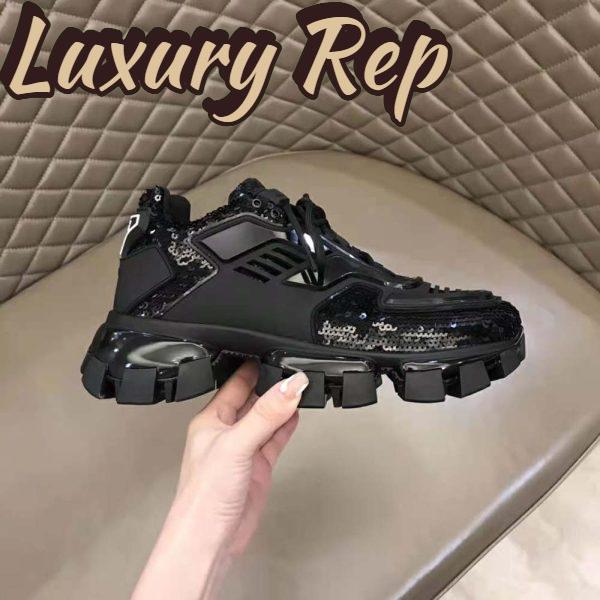Replica Prada Women Cloudbust Thunder Sequined Sneakers-Black 8