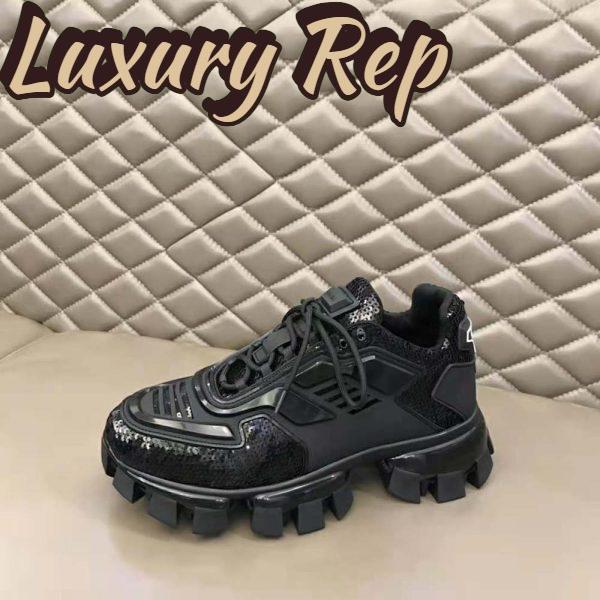 Replica Prada Women Cloudbust Thunder Sequined Sneakers-Black 9