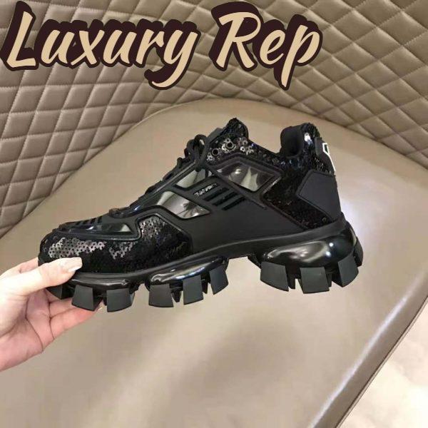 Replica Prada Women Cloudbust Thunder Sequined Sneakers-Black 10
