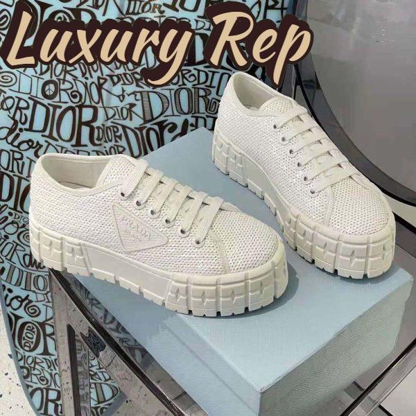 Replica Prada Women Double Wheel Sequin Sneakers-White 3