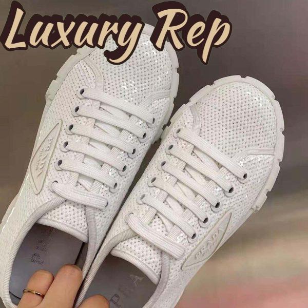 Replica Prada Women Double Wheel Sequin Sneakers-White 8