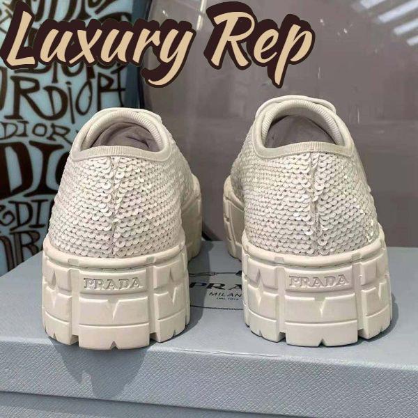 Replica Prada Women Double Wheel Sequin Sneakers-White 10