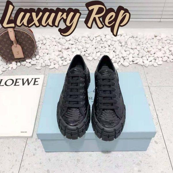 Replica Prada Women Double Wheel Sequin Sneakers-Black 3