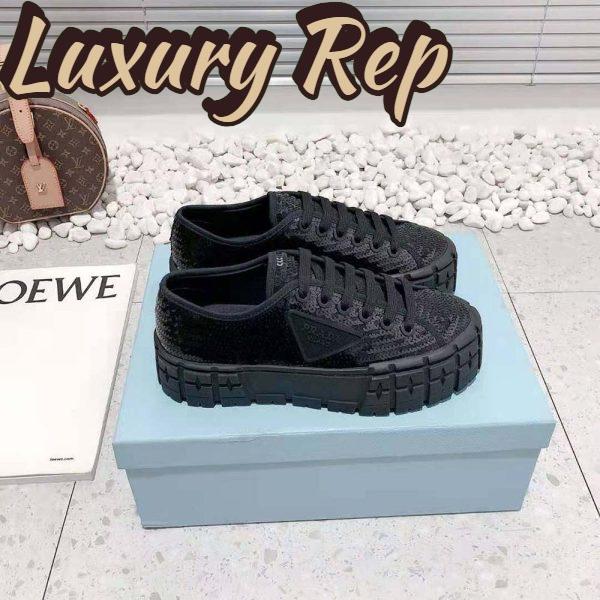 Replica Prada Women Double Wheel Sequin Sneakers-Black 6