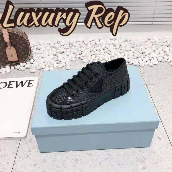 Replica Prada Women Double Wheel Sequin Sneakers-Black 8