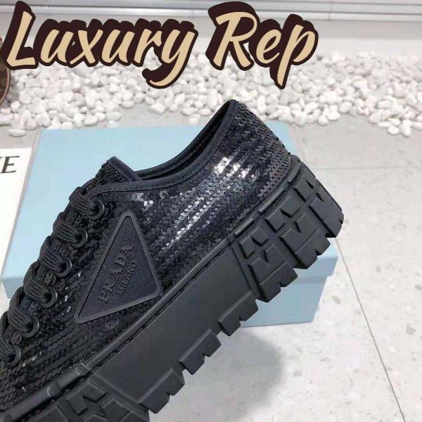 Replica Prada Women Double Wheel Sequin Sneakers-Black 9
