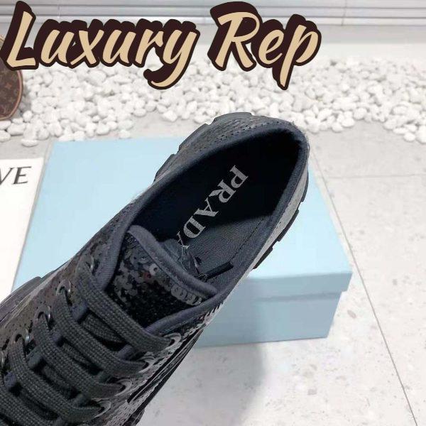 Replica Prada Women Double Wheel Sequin Sneakers-Black 10