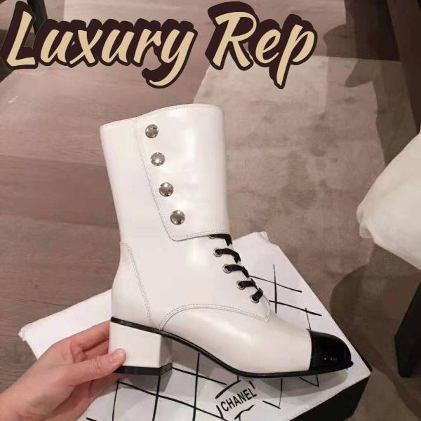 Replica Chanel Women Ankle Boots Calfskin & Patent Calfskin 4.6 cm Heel-Beige 9