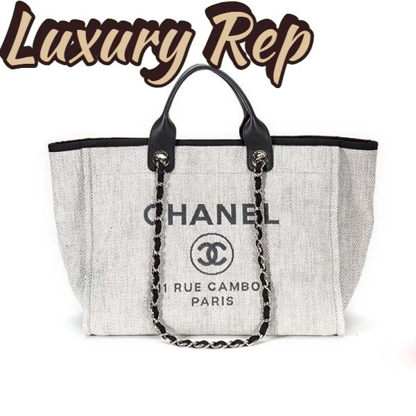 Replica Chanel Women Deanville Shopping Bag Mummy Bag in Canvas and Leather-Grey