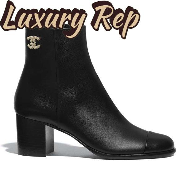 Replica Chanel Women Ankle Boots Calfskin Black 6.5 cm 2.6 in Heel
