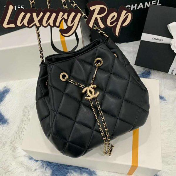 Replica Chanel Women Drawstring Bag Aged Calfskin & Silver-Tone Metal-Black 3