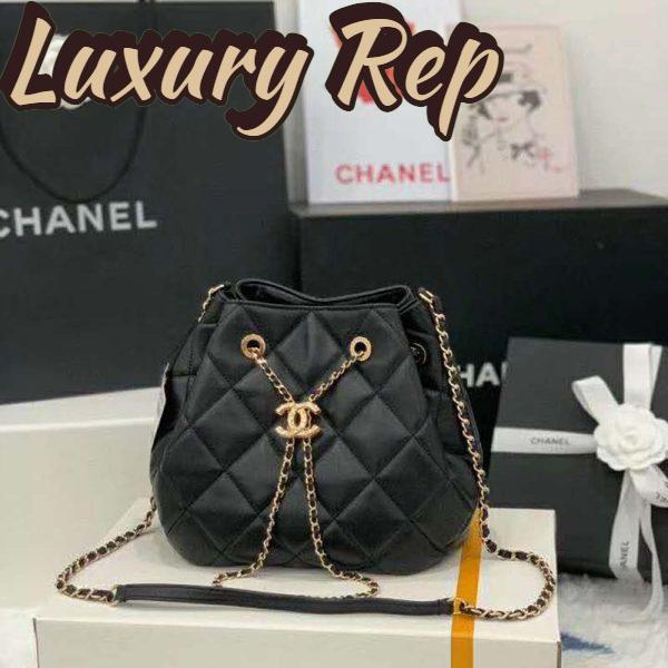 Replica Chanel Women Drawstring Bag Aged Calfskin & Silver-Tone Metal-Black 5