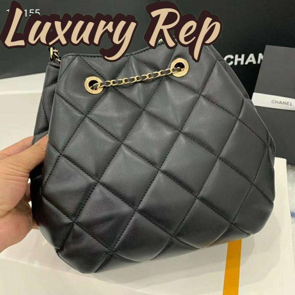 Replica Chanel Women Drawstring Bag Aged Calfskin & Silver-Tone Metal-Black 9