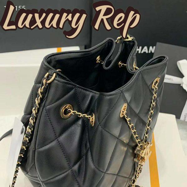 Replica Chanel Women Drawstring Bag Aged Calfskin & Silver-Tone Metal-Black 10