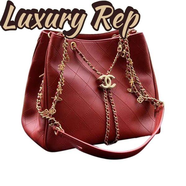 Replica Chanel Women Drawstring Bag in Calfskin Leather-Maroon