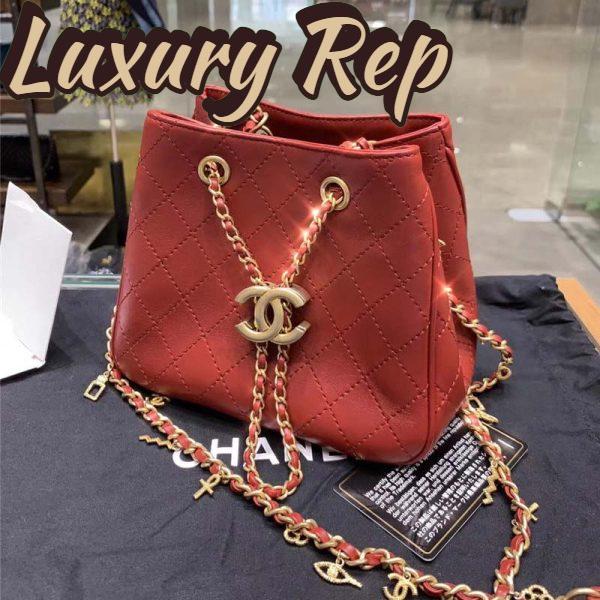 Replica Chanel Women Drawstring Bag in Calfskin Leather-Maroon 3