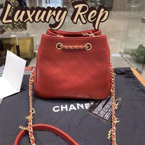 Replica Chanel Women Drawstring Bag in Calfskin Leather-Maroon 4