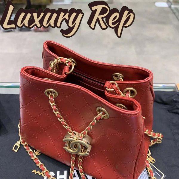 Replica Chanel Women Drawstring Bag in Calfskin Leather-Maroon 8