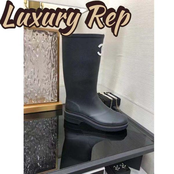 Replica Chanel Women CC High Boots Caoutchouc Leather Black 3