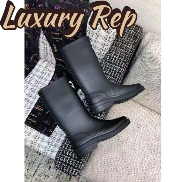 Replica Chanel Women CC High Boots Caoutchouc Leather Black 5