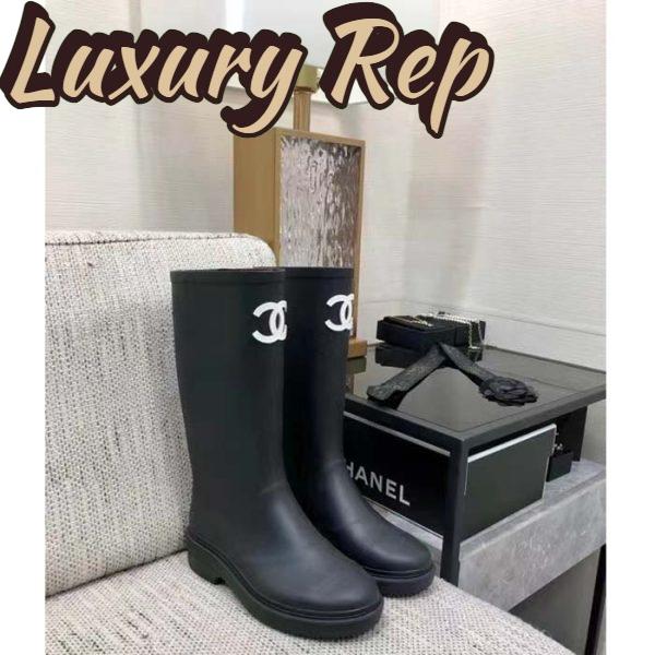 Replica Chanel Women CC High Boots Caoutchouc Leather Black 6