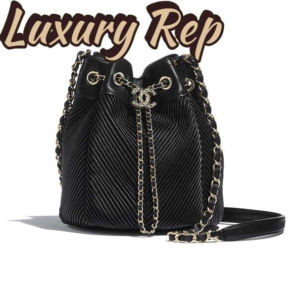 Replica Chanel Women Drawstring Bag in Lambskin Leather-Black