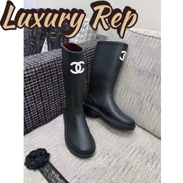 Replica Chanel Women CC High Boots Caoutchouc Leather Black 7