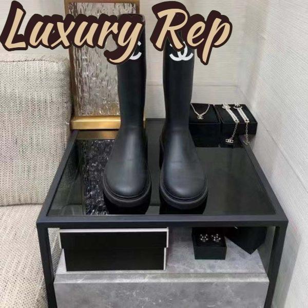 Replica Chanel Women CC High Boots Caoutchouc Leather Black 9