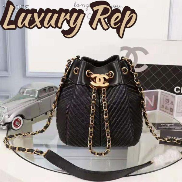 Replica Chanel Women Drawstring Bag in Lambskin Leather-Black 3