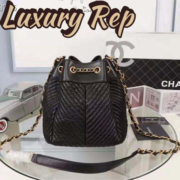 Replica Chanel Women Drawstring Bag in Lambskin Leather-Black 4