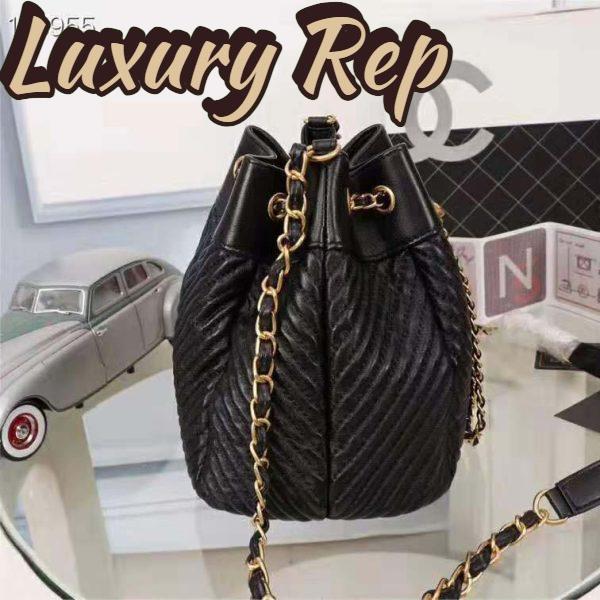 Replica Chanel Women Drawstring Bag in Lambskin Leather-Black 5