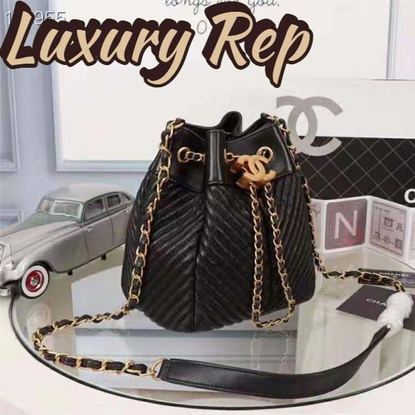 Replica Chanel Women Drawstring Bag in Lambskin Leather-Black 6
