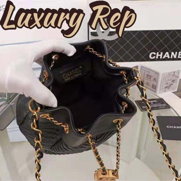 Replica Chanel Women Drawstring Bag in Lambskin Leather-Black 8