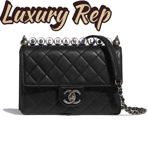 Replica Chanel Women Flap Bag Goatskin Acrylic Beads & Ruthenium-Finish Metal