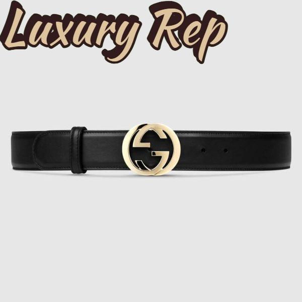 Replica Gucci GG Unisex Leather Belt with Interlocking G Buckle Black 4 cm Width 2