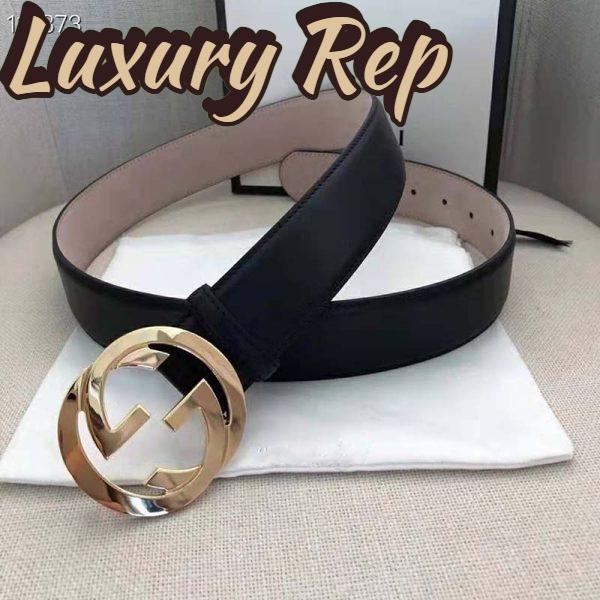 Replica Gucci GG Unisex Leather Belt with Interlocking G Buckle Black 4 cm Width 4