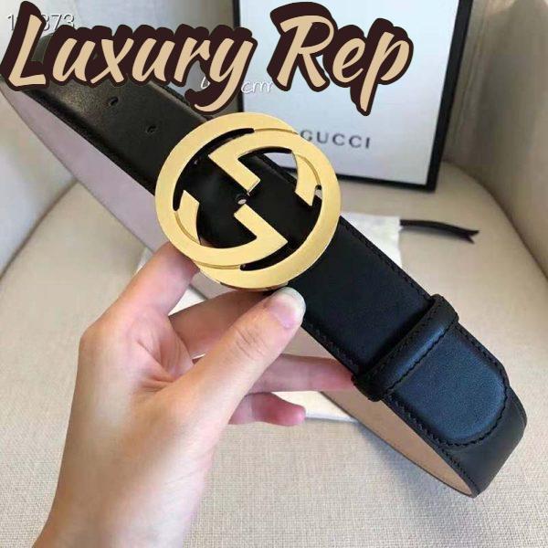 Replica Gucci GG Unisex Leather Belt with Interlocking G Buckle Black 4 cm Width 5