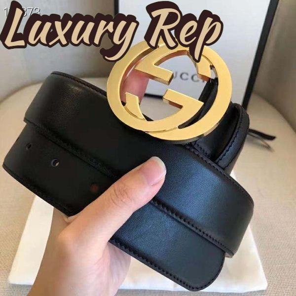 Replica Gucci GG Unisex Leather Belt with Interlocking G Buckle Black 4 cm Width 6
