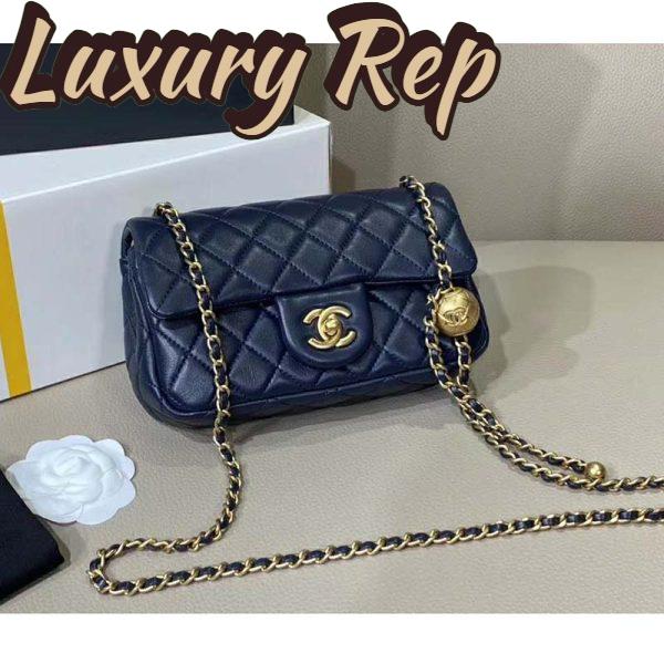 Replica Chanel Women Flap Bag in Lambskin Leather-Navy 3