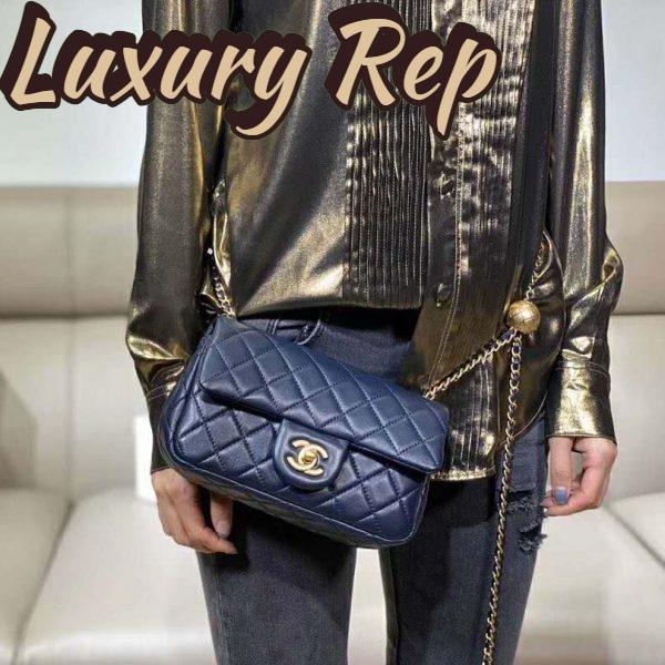Replica Chanel Women Flap Bag in Lambskin Leather-Navy 9