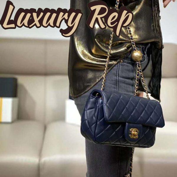 Replica Chanel Women Flap Bag in Lambskin Leather-Navy 10