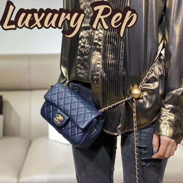Replica Chanel Women Flap Bag in Lambskin Leather-Navy 11