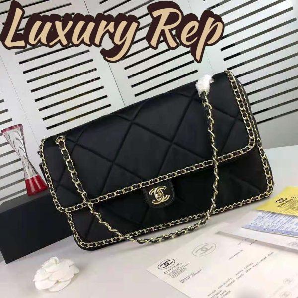 Replica Chanel Women Flap Bag in Satin Leather-Black 3