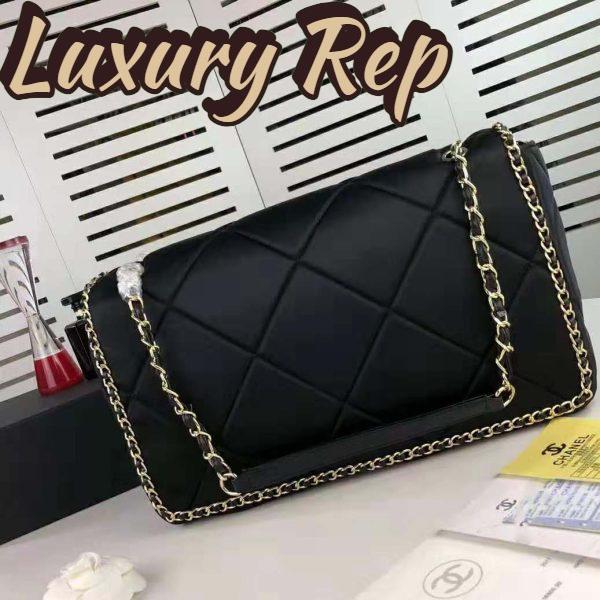 Replica Chanel Women Flap Bag in Satin Leather-Black 5